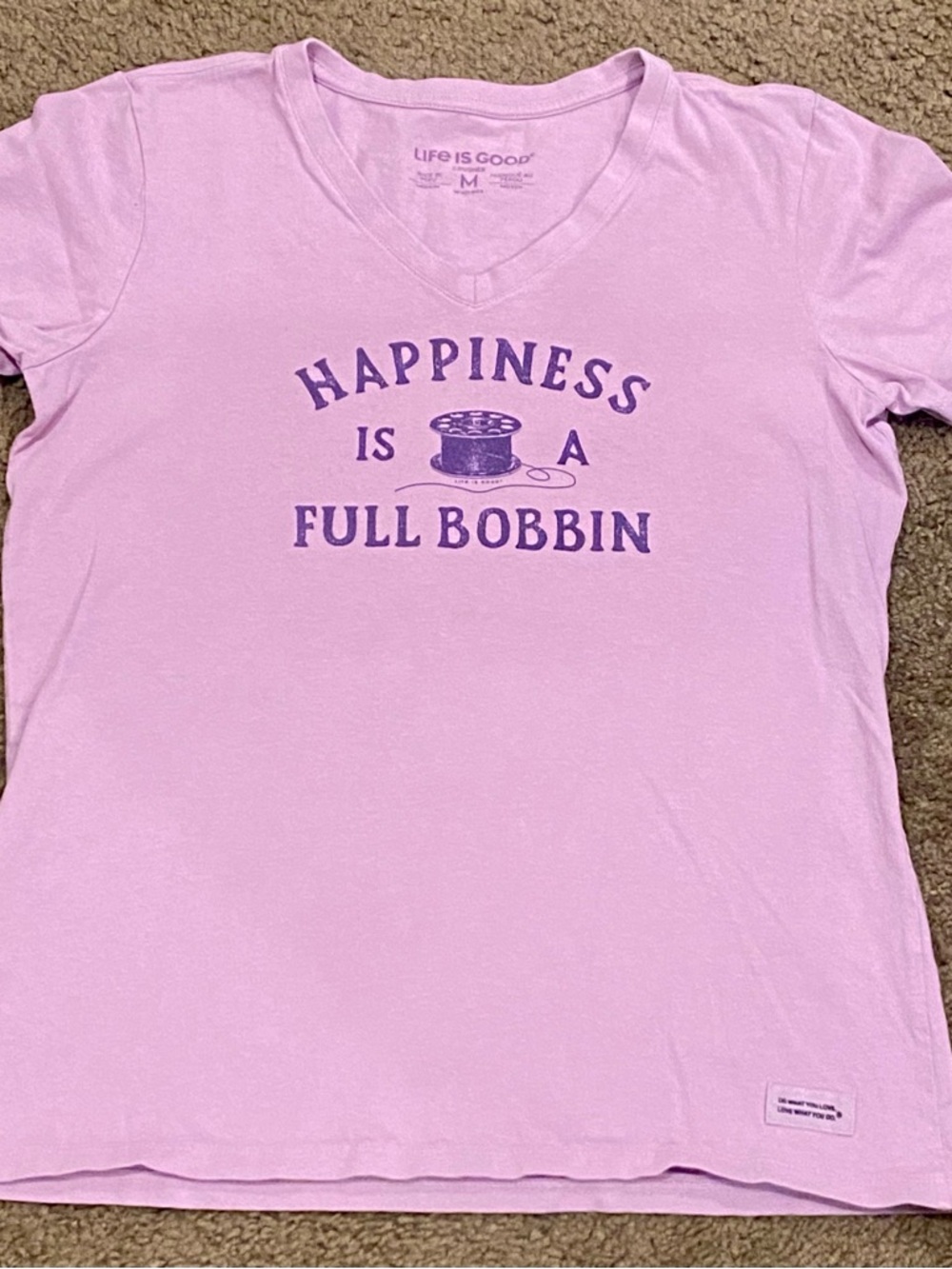 Life Is Good Lavender V-Neck Tee with Purple Logo